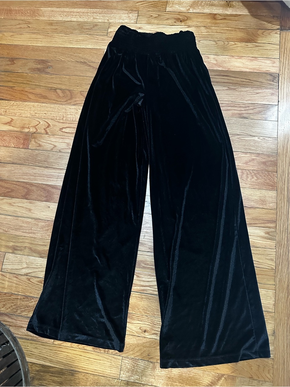 Altar’d State Black Velvet Wide Leg Pants Smocked Elastic Waist Whimsigoth Small